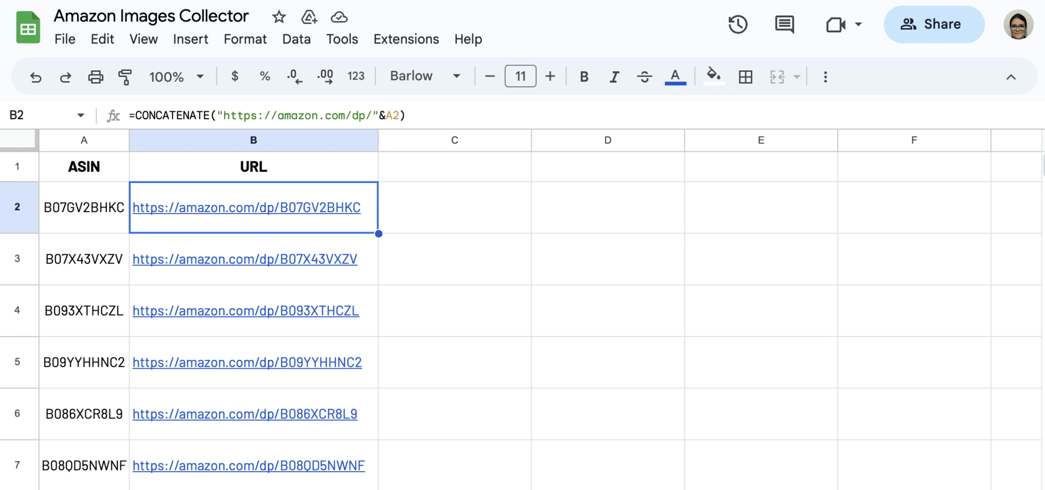 Input the URLs of the ASINs