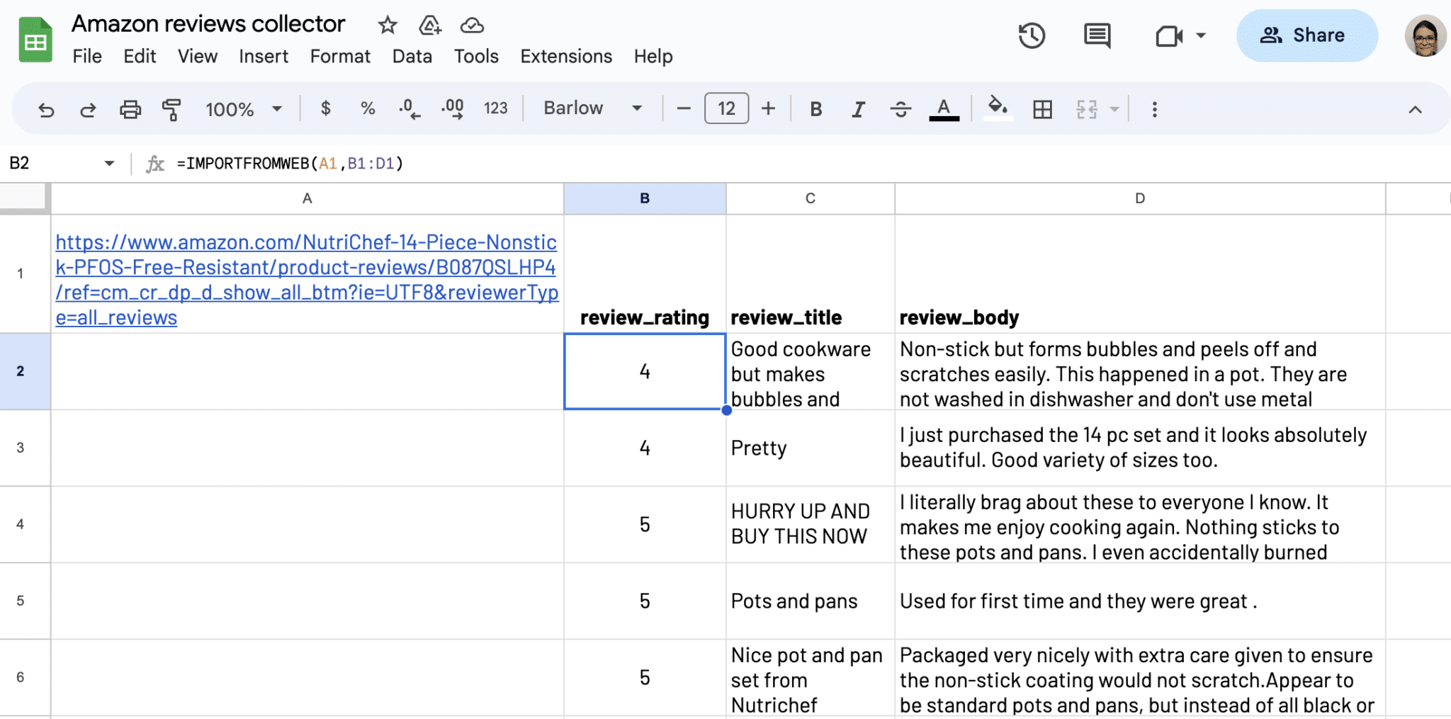 Write IMPORTFROMWEB() function