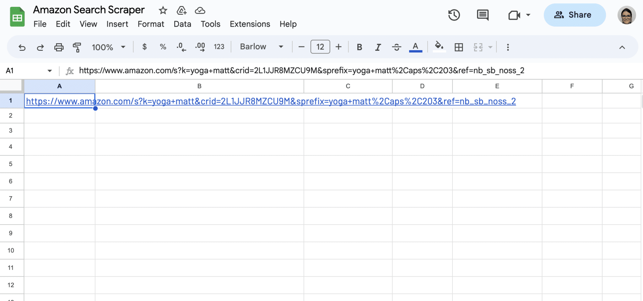 Input the Amazon search URL