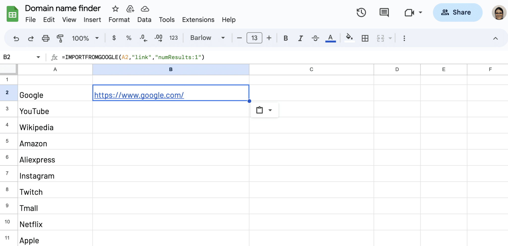 Write IMPORTFROMGOOGLE() function