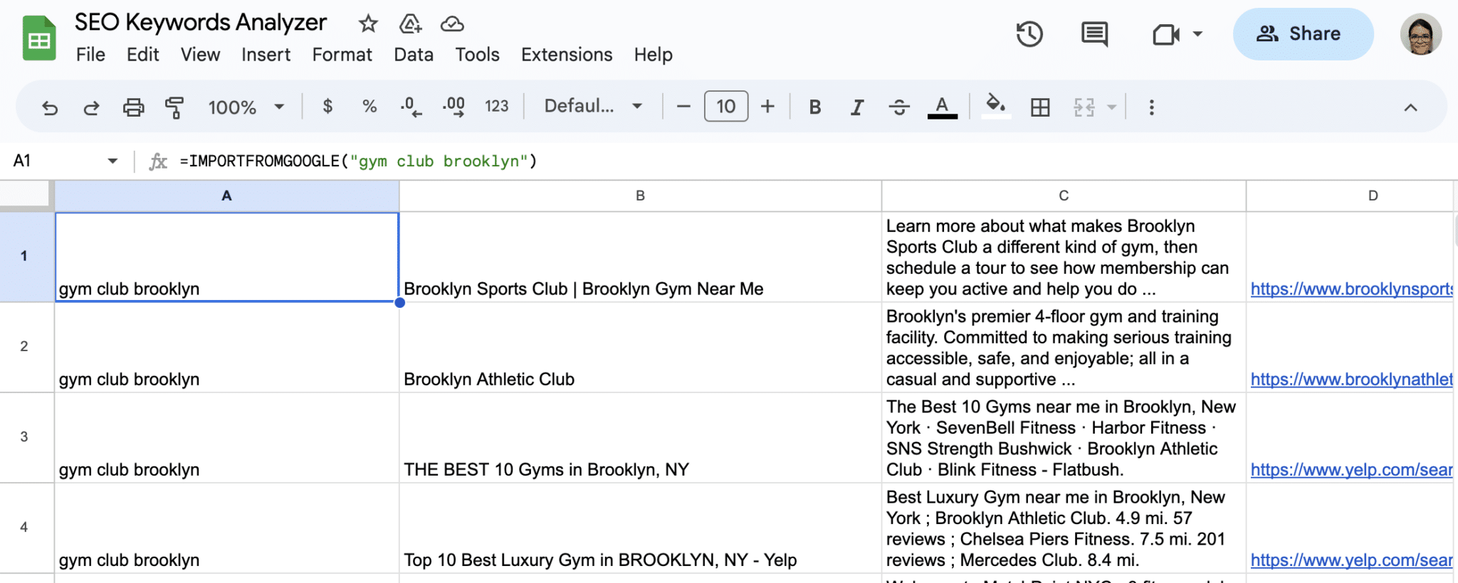 Input keywords and write IMPORTFROMGOOGLE() function