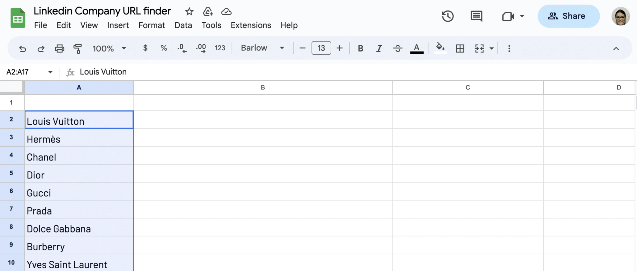 Input list of brand names