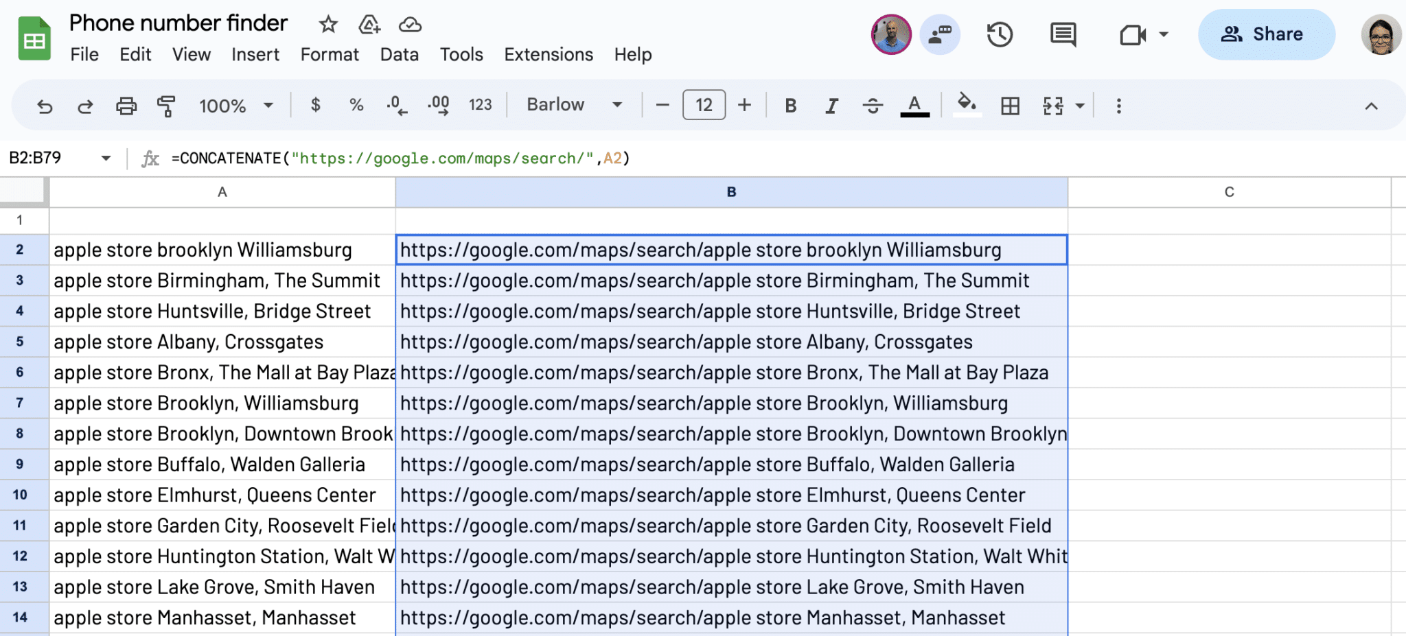 Input Google Maps search URLs