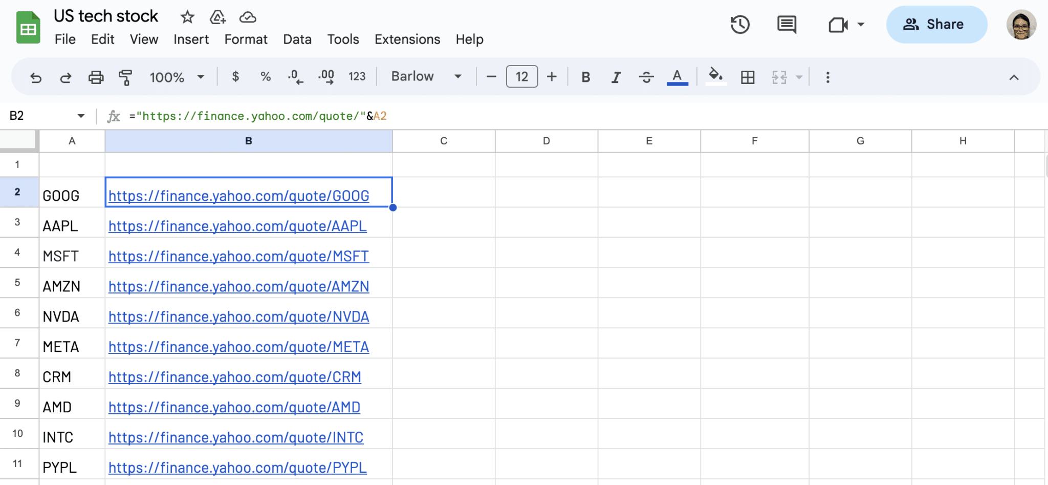 Input Yahoo Finance URLs