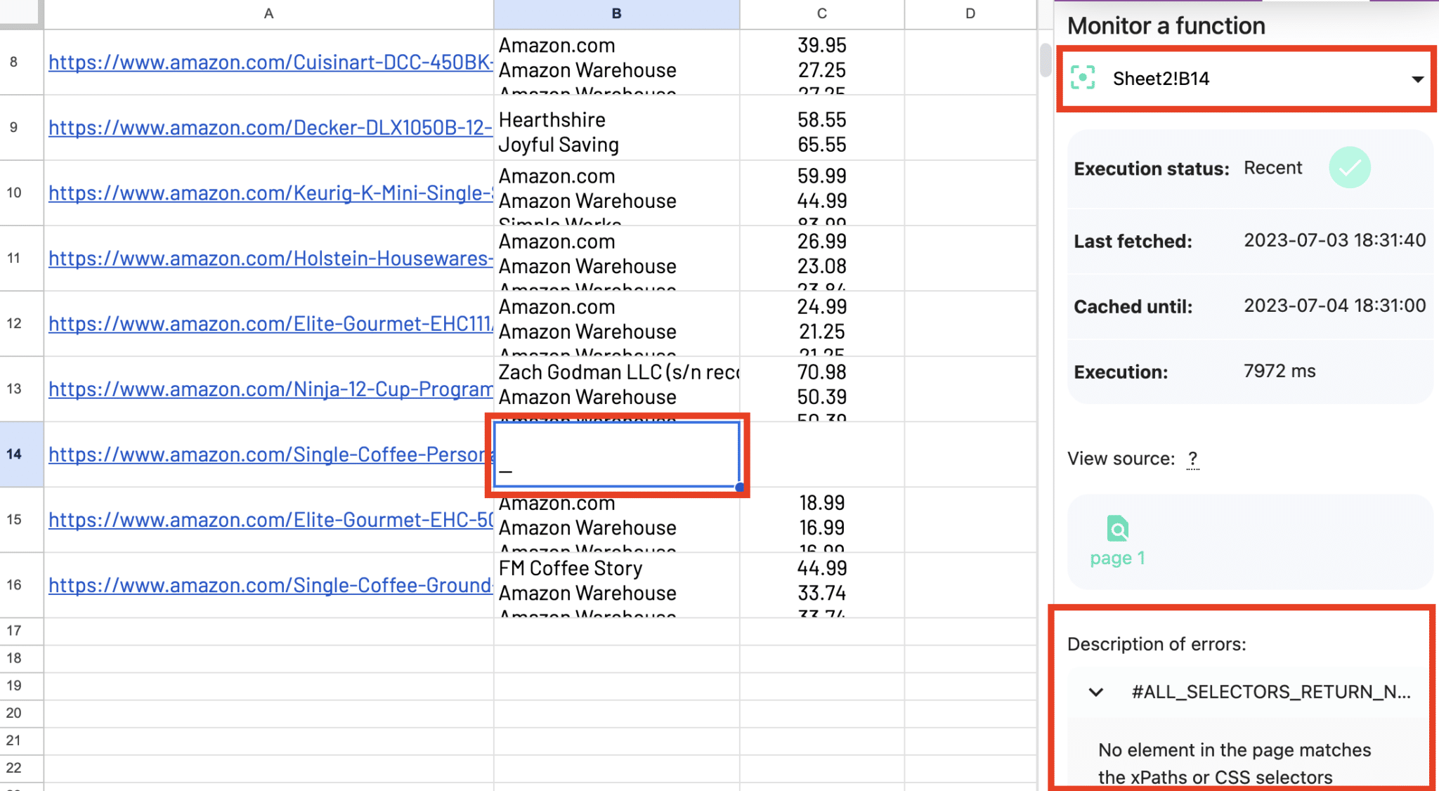 Monitor a function to see error details