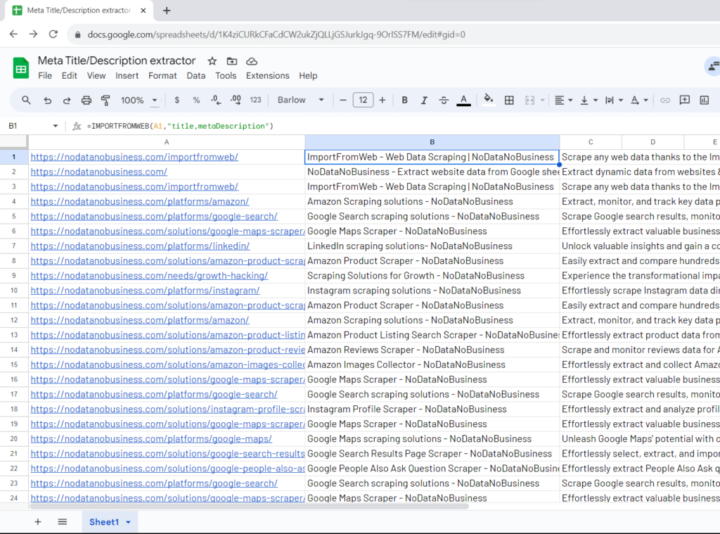 Title Tags and Meta Descriptions Extractor using Google Sheets