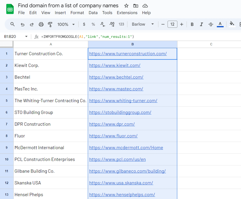 Find company domain URL based off company name in Google Sheets ...