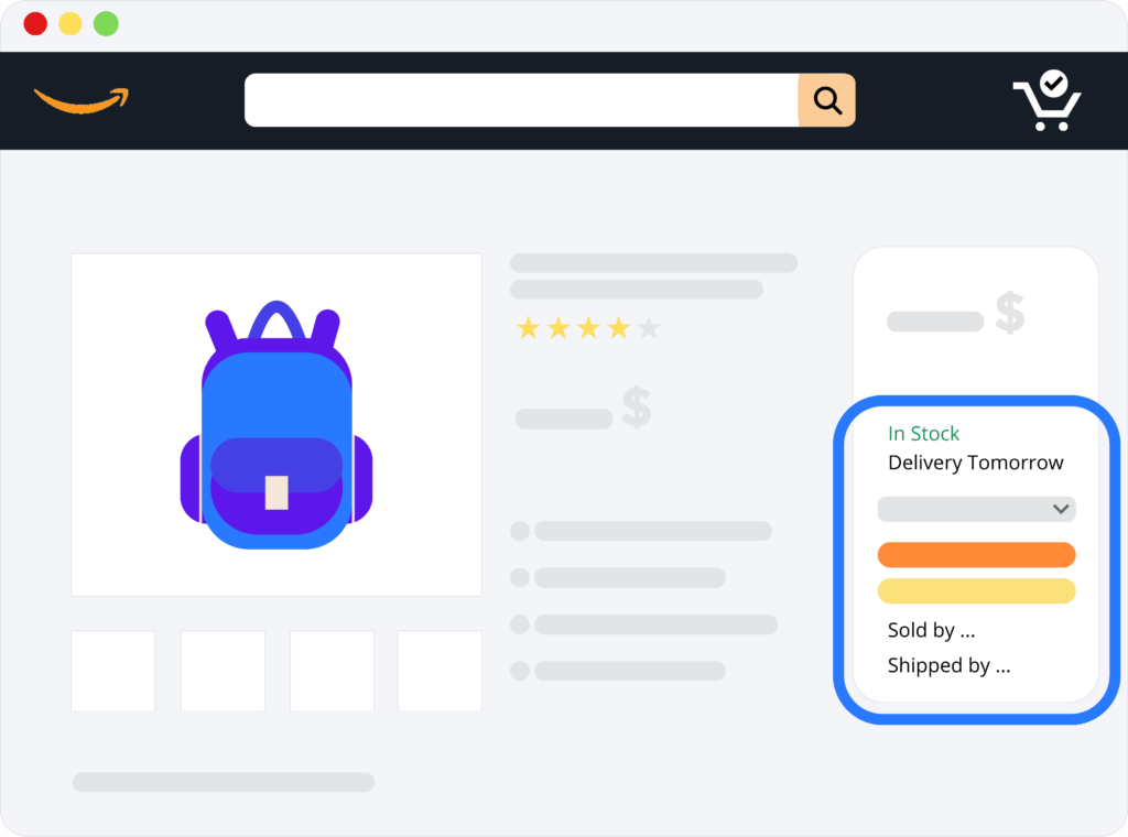 Amazon page stock ans shipping illustration