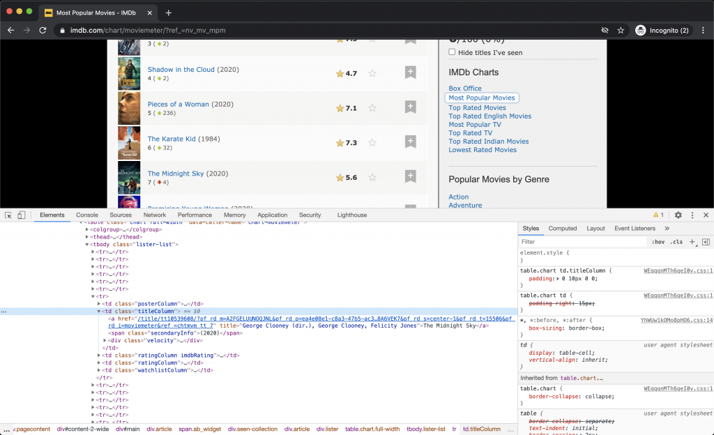 chrome Developer tool