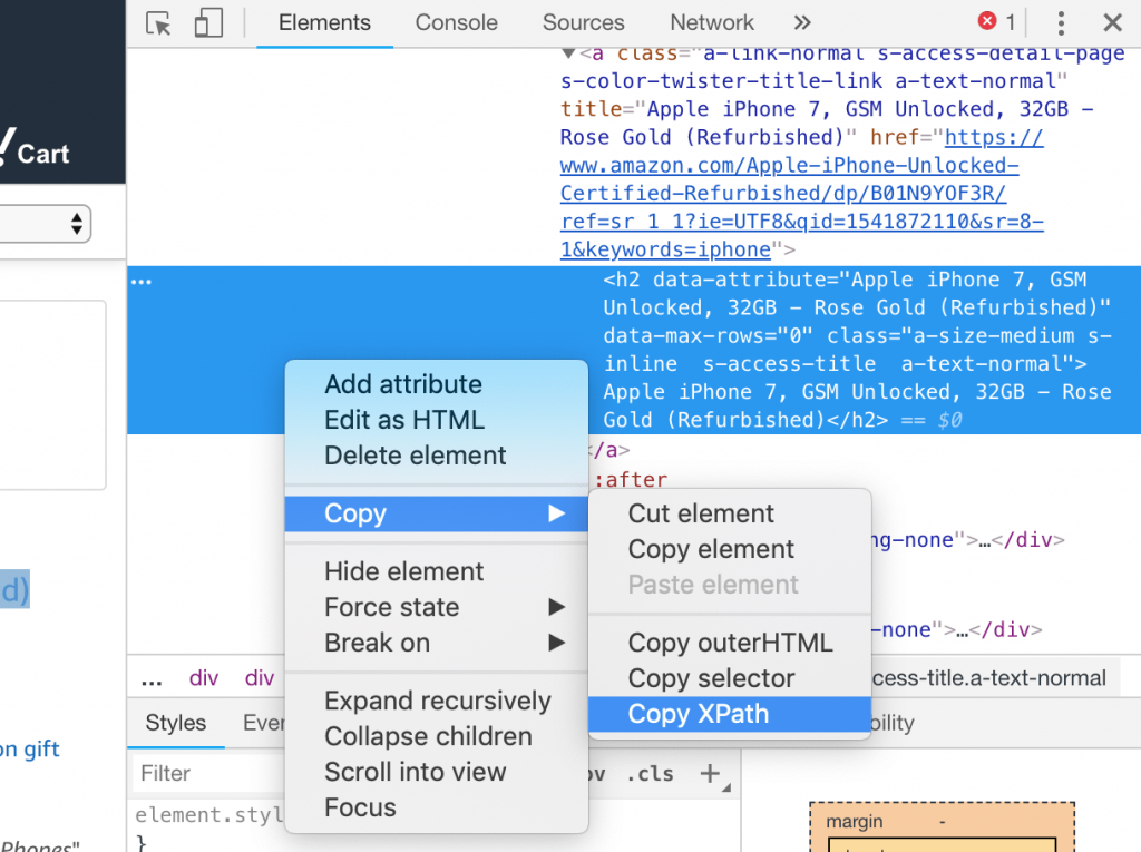 chrome developer copy xpath